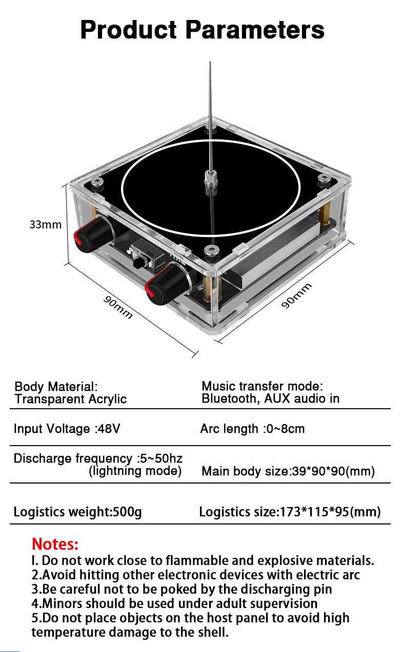 Music Tesla Coil Bluetooth/AUX Dual Mode Music Box Artificial Lightning Touchable Audio Input Bluetooth Science Experiments