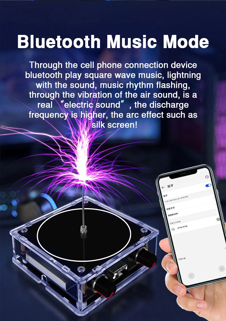 Music Tesla Coil Bluetooth/AUX Dual Mode Music Box Artificial Lightning Touchable Audio Input Bluetooth Science Experiments