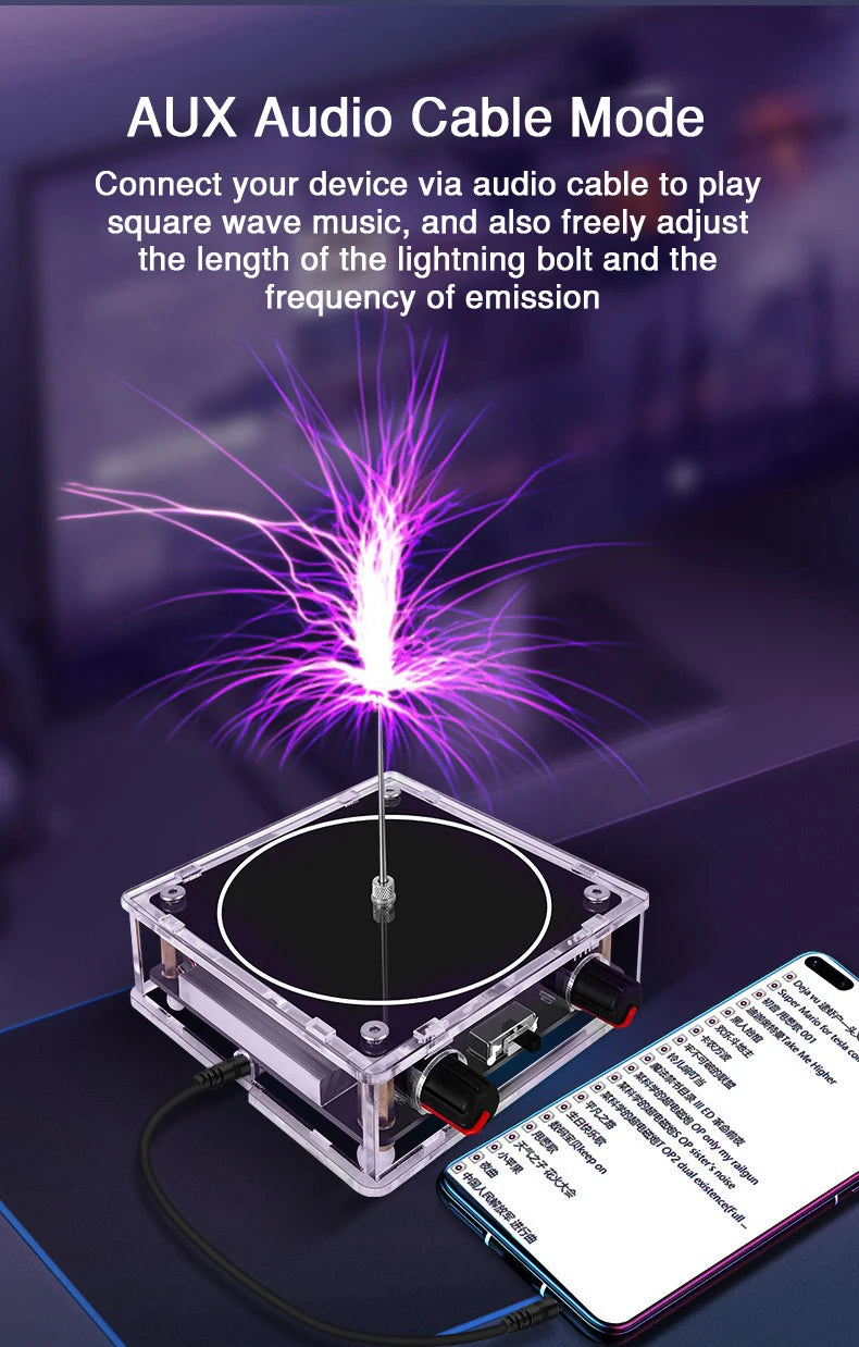 Music Tesla Coil Bluetooth/AUX Dual Mode Music Box Artificial Lightning Touchable Audio Input Bluetooth Science Experiments