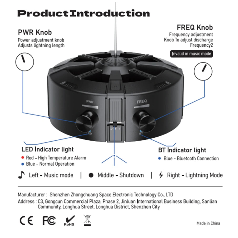 Music Tesla Coil Bluetooth Music Box Arc Generator Artificial Lightning Touchable Audio Input Bluetooth Science Experiment EU/US